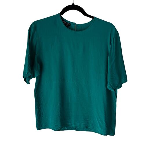 Sophisticates by Jonathan Martin 100% Silk Blouse Teal Green‎ M Minimalist - Picture 1 of 7